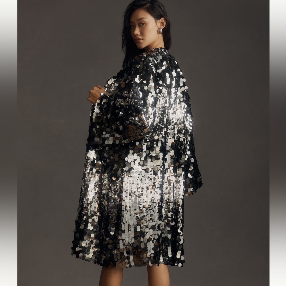 Anthropologie Long Sequin Cardigan Coat